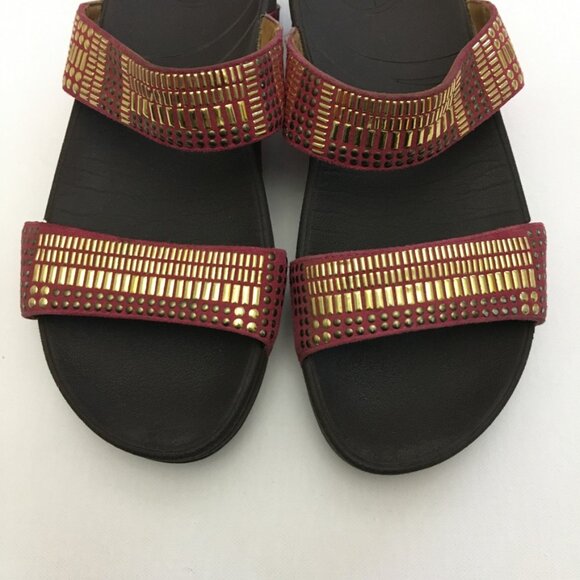 Fitflop Pink Gold Azteck Chada Womens 37 EU/ 6 US Slide Slip On Leather Rubber - Picture 11 of 16